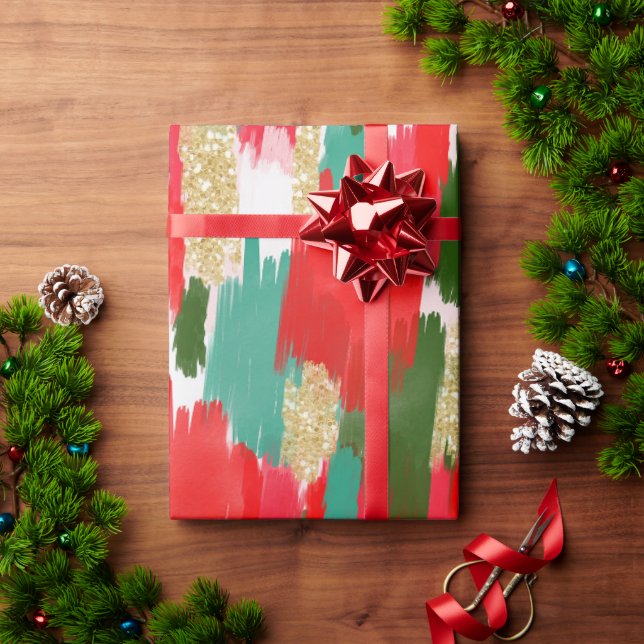 Papier Cadeau Brush Abstrait Trucs Parties scintillant or Noël (Cadeau de vacances)