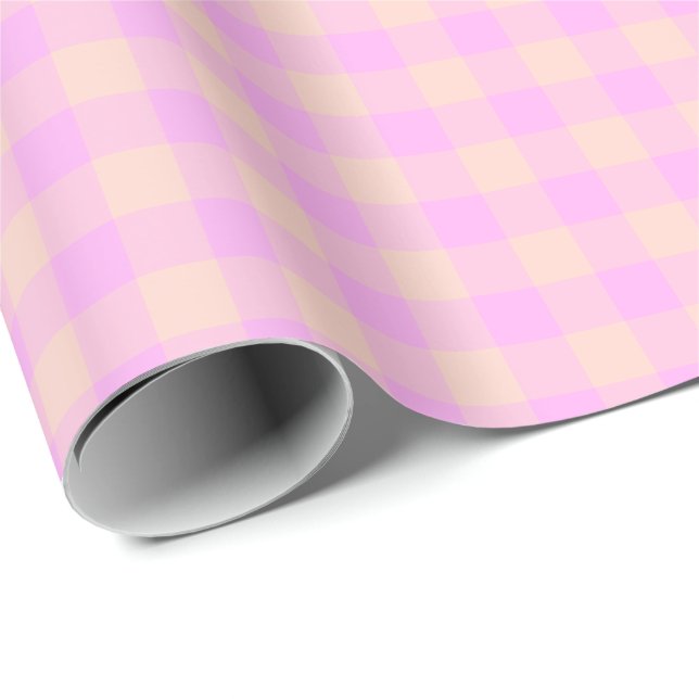 Papier Cadeau Bubblegum & Soft Peach Gingham Wrapping Paper (Coin rond)