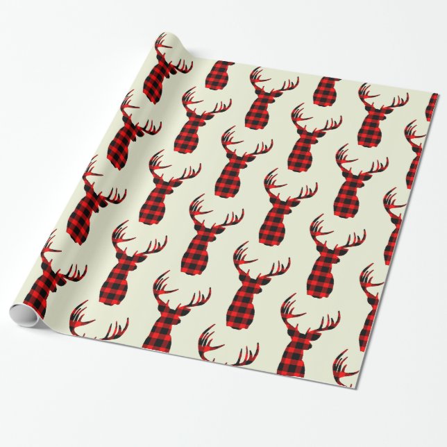 Papier Cadeau Buck Deer Chasse Rouge Noir Plaid Noël (Déroulé)