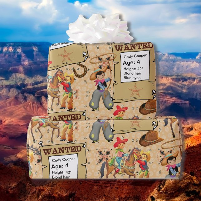 Papier Cadeau Buckaroo Cowboy Recherché Ajouter nom et descripti (Créateur téléchargé)