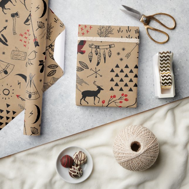 Papier Cadeau Buffalo Adventures Black and Red Plaid/Kraft ID599 (Artisanat)