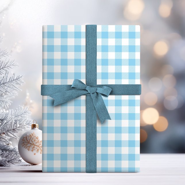 Papier Cadeau Buffalo Check en vichy motif pastel bleu (Buffalo Check gingham pattern pastel blue Wrapping Paper)