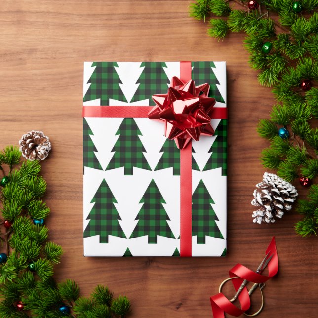 Papier Cadeau Buffalo Check Pine Trees rustiques (Cadeau de vacances)
