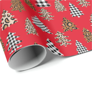 Papier Cadeau Buffalo de Noël en rouge