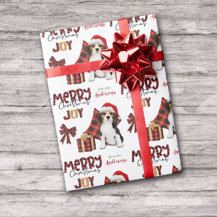 Papier Cadeau Buffalo Plaid Beagle Puppy Christmas