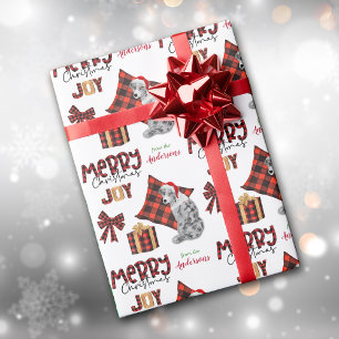 Papier Cadeau Buffalo Plaid Blue Merle Aussie Dog Christmas