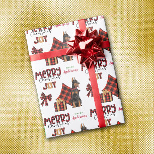 Papier Cadeau Buffalo Plaid Doberman Pinscher Chien Noël