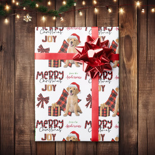 Papier Cadeau Buffalo Plaid Golden Retriever Noël