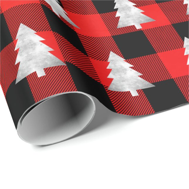 Papier Cadeau Buffalo Plaid Lomberjack Arbre de Noël Arbre d'arg (Coin rond)