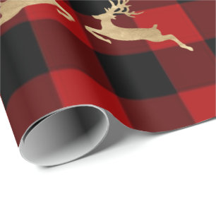 Papier Cadeau Buffalo Plaid Lomberjack Gold Reinadeer Red Man