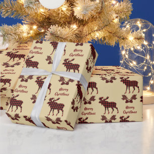 Papier Cadeau Buffalo Plaid Moose Motif Noël