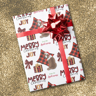 Papier Cadeau Buffalo Plaid Red Aussie Chien Noël