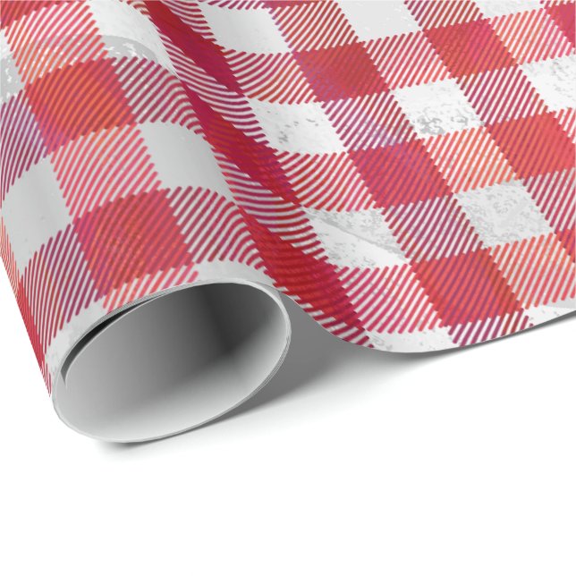 Papier Cadeau Buffalo plaid rouge et blanc (Coin rond)
