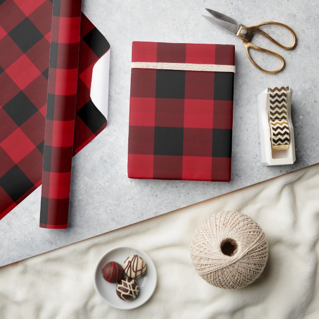 Papier Cadeau Buffalo Plaid rouge et noir ID603 (Artisanat)
