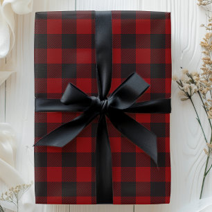 Papier Cadeau Buffalo Plaid Rustique noir et rouge chèque Noël