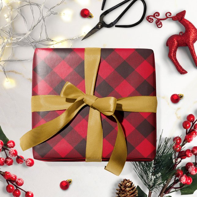 Papier Cadeau Buffalo Rouge et noir Plaid Motif Noël (Créateur téléchargé)