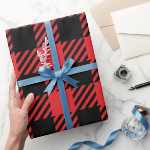 Papier Cadeau Buffle de Noël rouge et noir plaqué