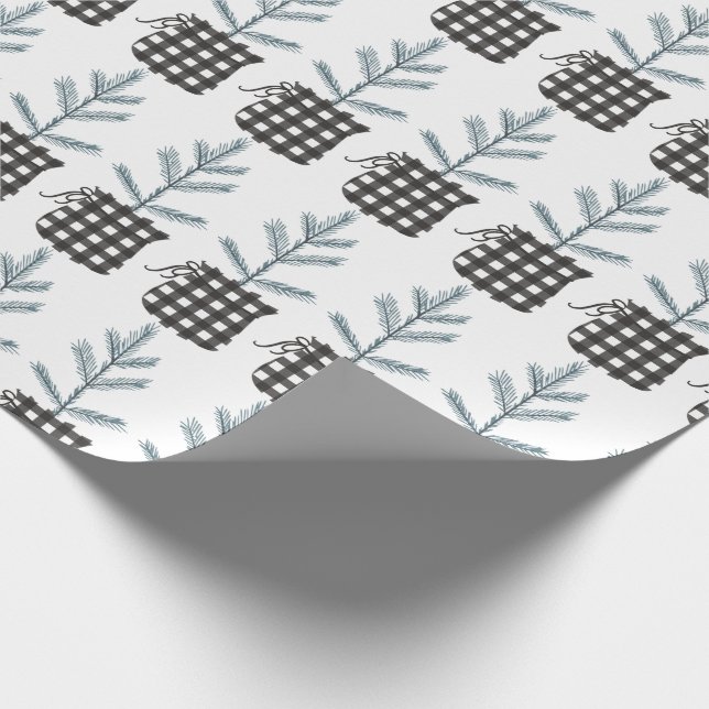 Papier Cadeau Buffle noir de Noël Plaid (Coin)