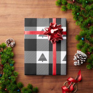 Papier Cadeau Buffle noir et blanc planté avec des arbres de Noë