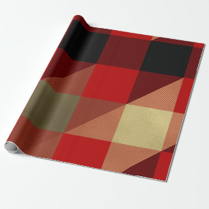 Papier Cadeau Buffle Rouge Noir Or Plaid Russe Holiday