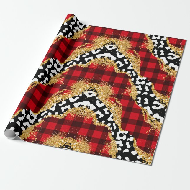 Papier Cadeau Buffle rouge sauvage Plaid Empreinte de léopard No (Déroulé)
