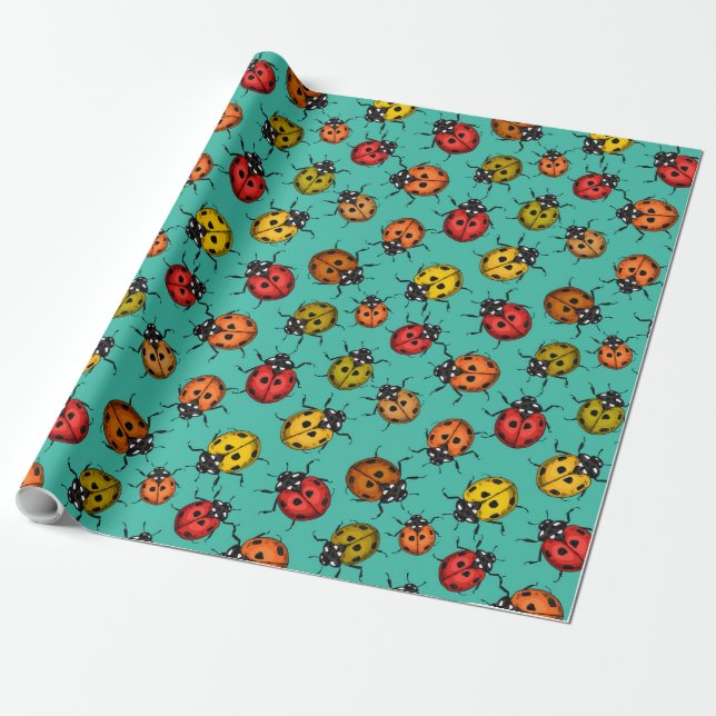 Papier Cadeau Bugs colorés sur turquoise (Déroulé)