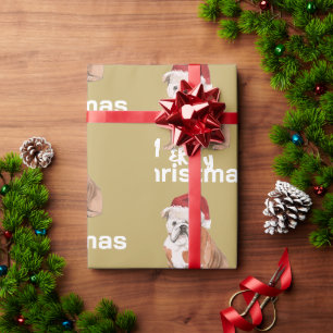 Papier Cadeau Bull Dog Noël Joyeux Noël Santa Hat