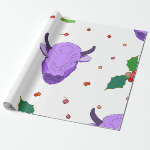 Papier Cadeau Bull, houx, mistletoe et baies. Le symbole o