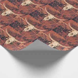Papier Cadeau Bull Skull Pays Western Brown Black Motif