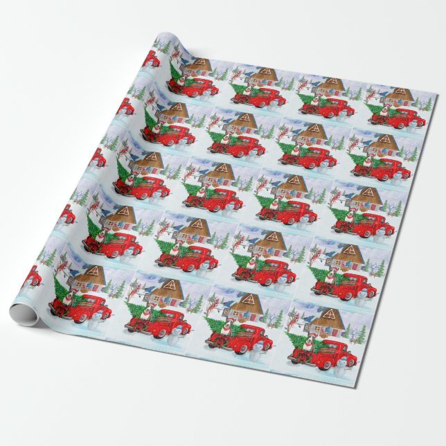 Papier Cadeau Bull Terrier chien dans la livraison de Noël Camio (Déroulé)