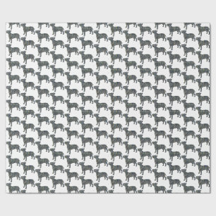 Papier Cadeau Bull Terrier Chien Silhouette Y&B Grille Blanc