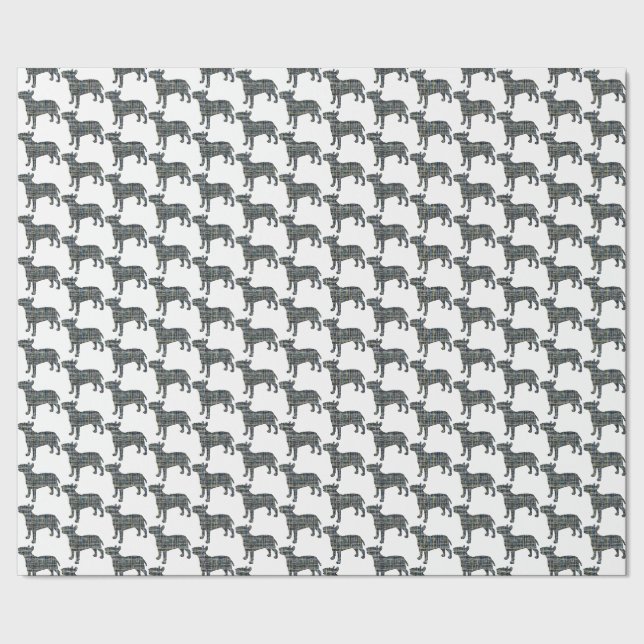 Papier Cadeau Bull Terrier Chien Silhouette Y&B Grille Blanc (Couture)