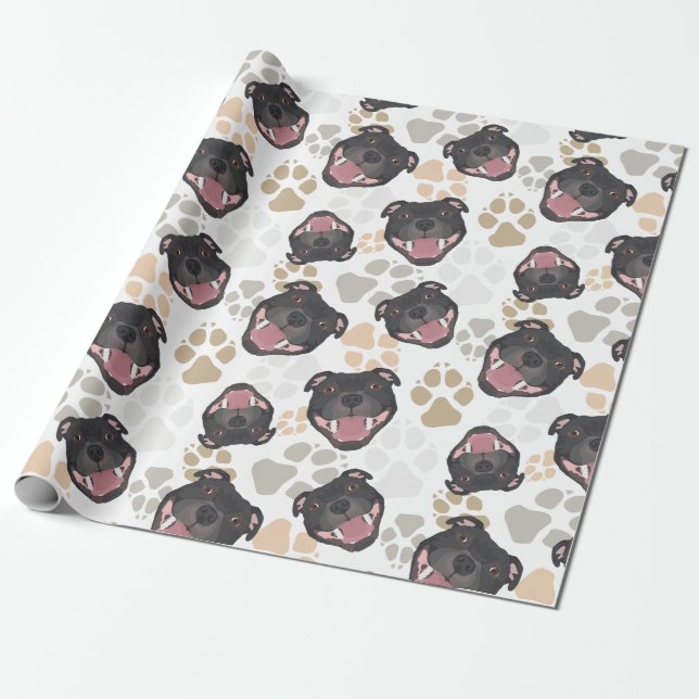 Papier Cadeau Bull-terrier du Staffordshire de motif de pattes (Déroulé)