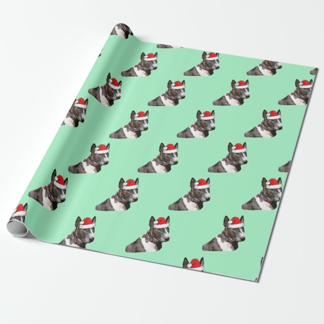 Papier Cadeau Bull Terrier portant un chapeau de Santa (Déroulé)