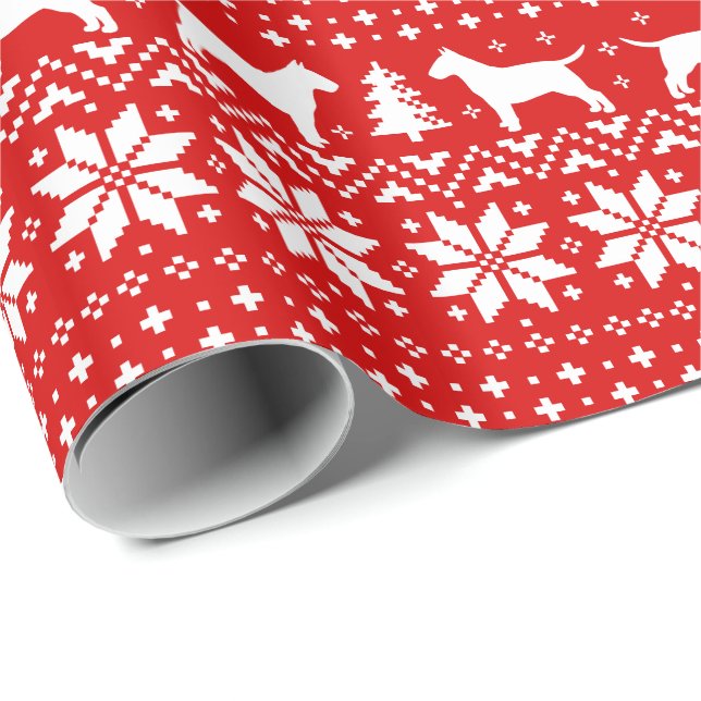 Papier Cadeau Bull Terriers Chiens de Noël Motif de vacances Rou (Coin rond)