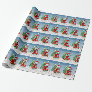 Papier Cadeau Bulldog anglais en neige avec cadeaux de Noël
