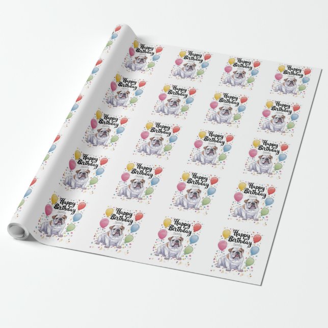 Papier Cadeau Bulldog avec ballons (Déroulé)