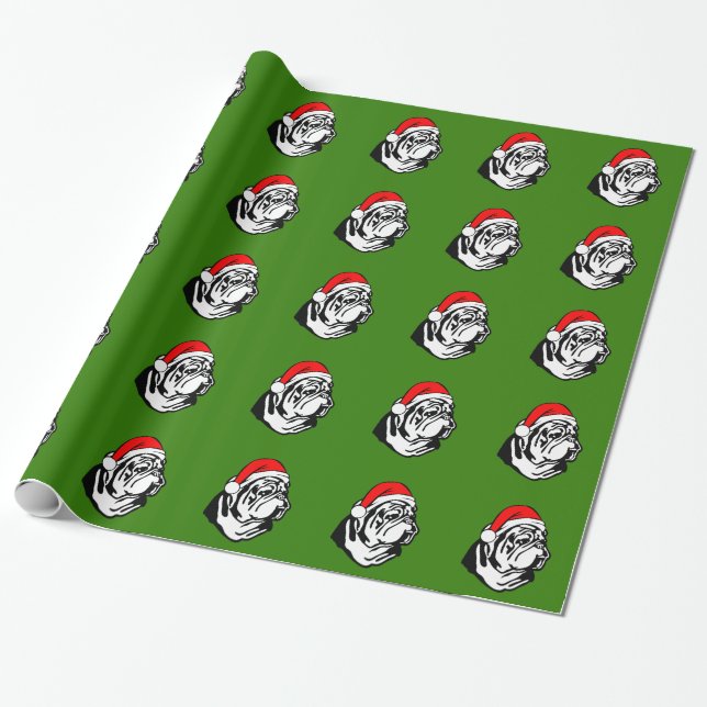 Papier Cadeau Bulldog avec le chapeau de Noël (Déroulé)