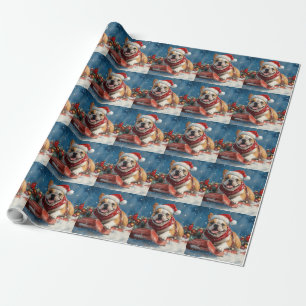Papier Cadeau Bulldog dans Sledge Let it Neige Noël