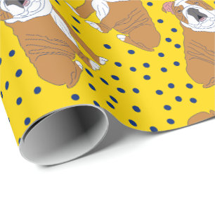 Papier Cadeau Bulldogs anglais à motif jaune et bleu