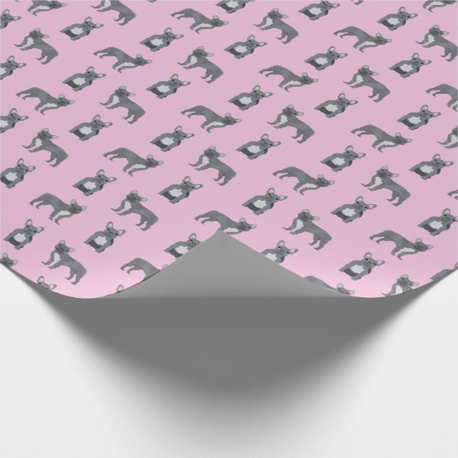 Papier Cadeau Bulldogs français gris rose (Coin)