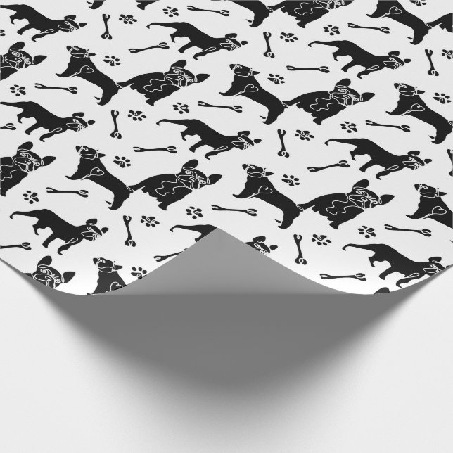 Papier Cadeau Bulldogs français noir et blanc (Coin)