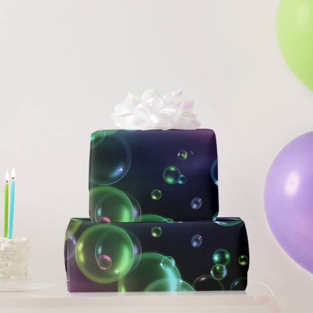 Papier Cadeau Bulle Iridescente sur noir (Cadeaux de fête)