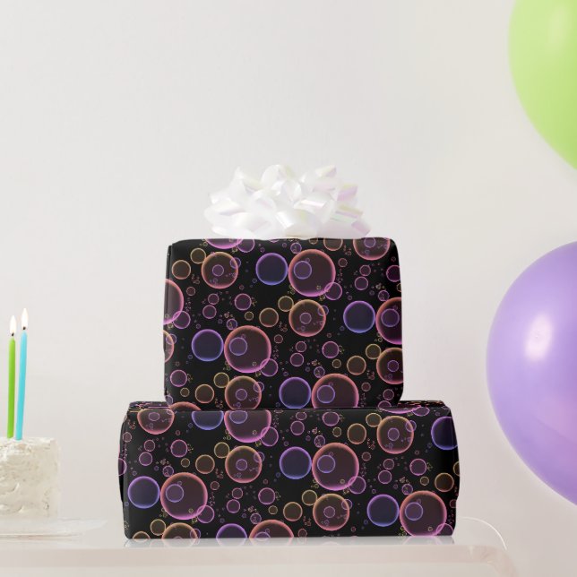Papier Cadeau Bulles arc-en-ciel en noir (Cadeaux de fête)