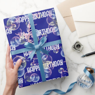 Papier Cadeau Bulles De Savon Anniversaire En Bleu