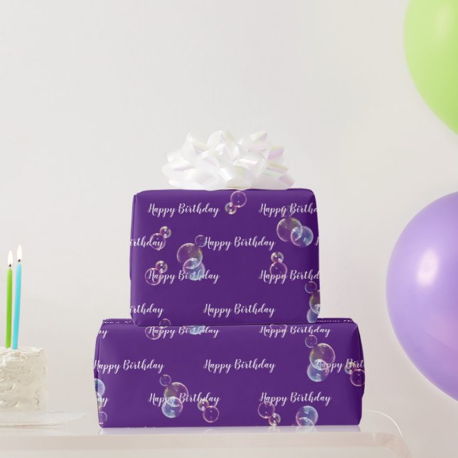 Papier Cadeau Bulles De Savon D'Anniversaire Sur Violet (Cadeaux de fête)