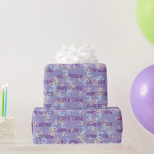 Papier Cadeau Bulles De Savon D'Anniversaire Sur Violet (Cadeaux de fête)