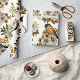 Papier Cadeau Bullfinch on autumn floral 2
