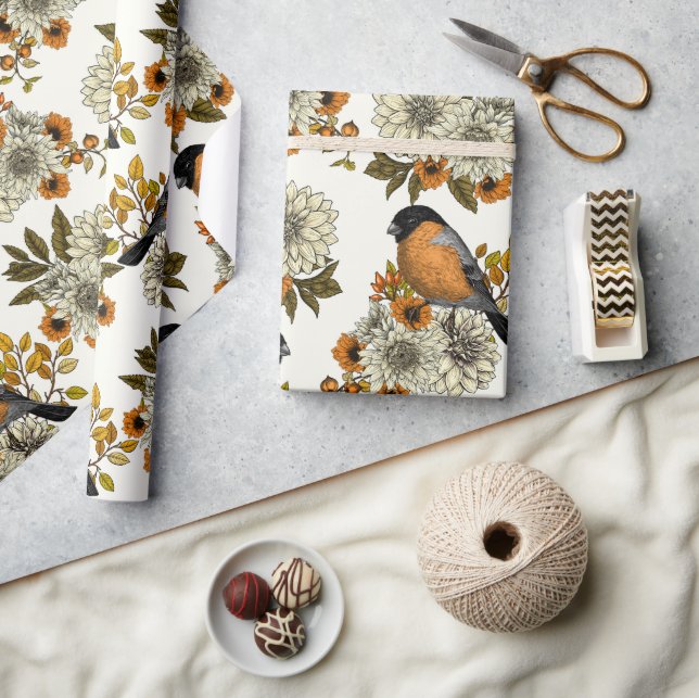 Papier Cadeau Bullfinch on autumn floral 2 (Artisanat)