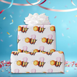 Papier Cadeau Bumble Bee mignonne avec ailes roses enrobées